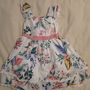 Laura Ashley White Floral Kids Dress with Pink Accents, Size 6